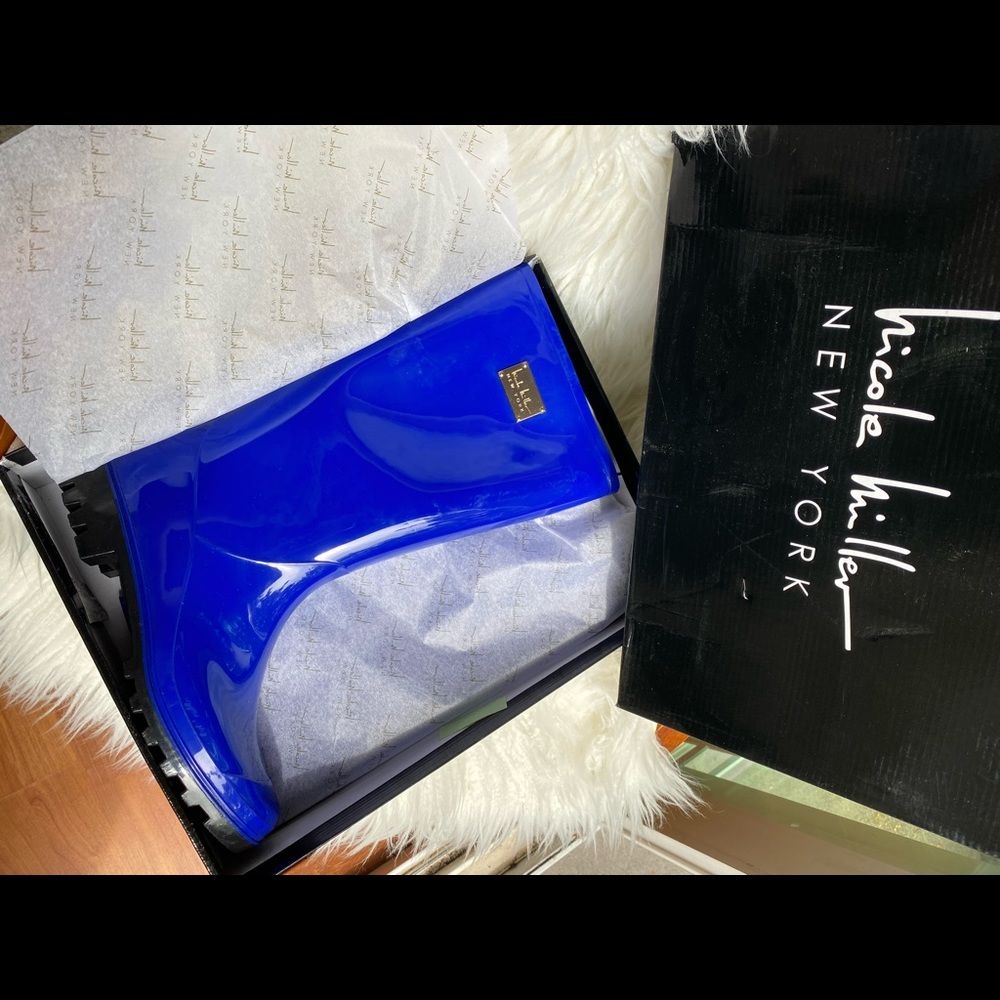 NIB Nicole Miller Rainy Day Rain Boots Cobalt Blue - Picture 3 of 6
